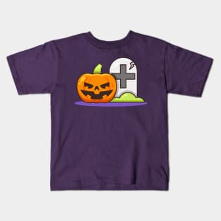 Cute Pumpkin with Tombstone Kids T-Shirt